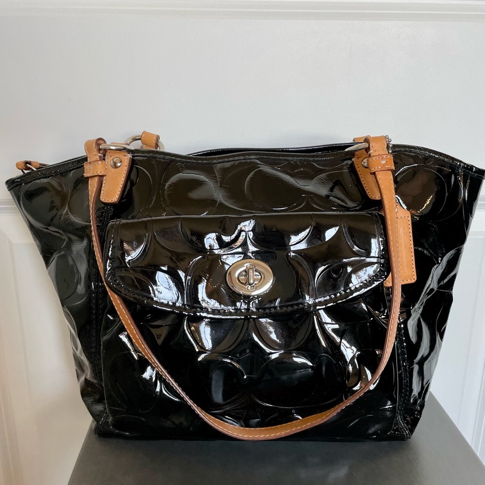 Coach Black Patent Leather Tote Bag